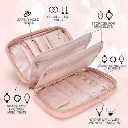 emissary Jewelry Organizer Case Travel Jewelry Storage Bag for Necklace, Earrings, Rings, Bracelet, Valentines Day Gifts, Earring Storage, Necklace Storage, Pouch Bag Accessories for Travel (Pink)