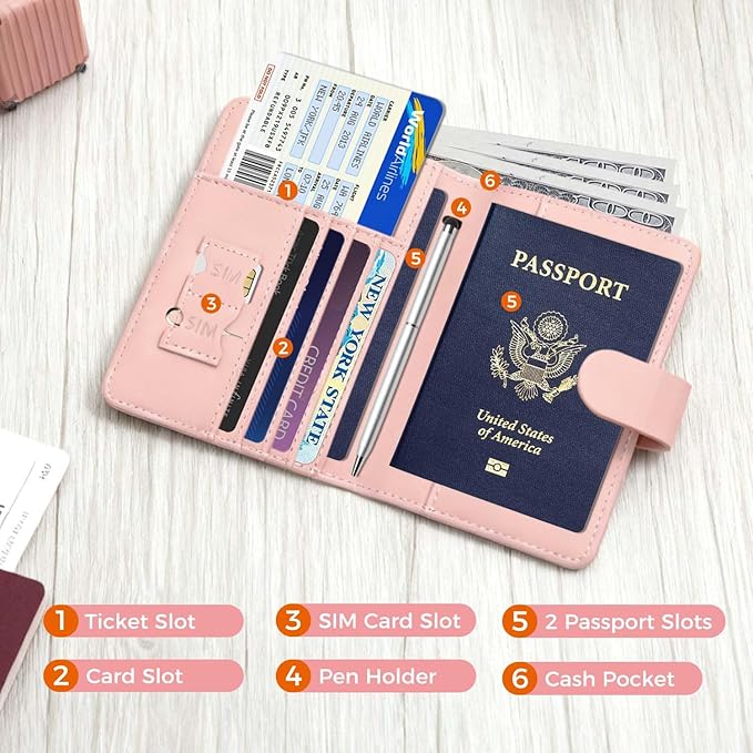 Melsbrinna Premium Leather Passport Holder Covers Case, Waterproof Rfid Blocking Travel Wallet Passport Holder with Pen Holder, Cute Passport Book for Women/Men