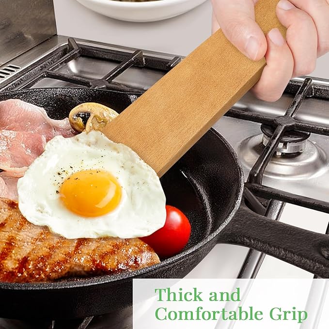 3Pcs Wooden Spatulas, 12inch Long Handle Flat Spatula Set for Nonstick Pans, Multipurpose Wooden Spoons for Cooking, Wood Cooking Utensil for Frying, Flipping, Scraping, and Turning