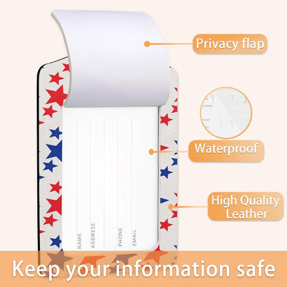 American Patriotic Stars Luggage Tags Bag Tag with Privacy Cover Name Id Card Stainless Steel Loop Suitcase Labels Pu Leather USA Flag Baggage Tags for Travel,2 Pcs