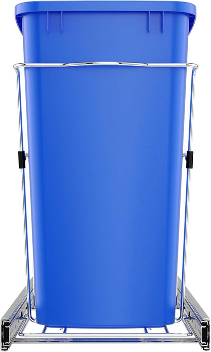 Rev-A-Shelf Pullout Trash Can for Under Kitchen Cabinets 35 Qt Garbage Waste Recyling Bin with Full Extension Slides, Blue, RV-12KD-22C-S