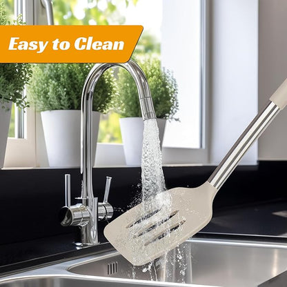 Kitchen Utensils Set of 4 Pack,Silicone Kitchen Utensils Set for Nonstick Cookware,Perfect for Baking and Mixing,Spatula Set BPA Free,Dishwasher Safe,Khaki