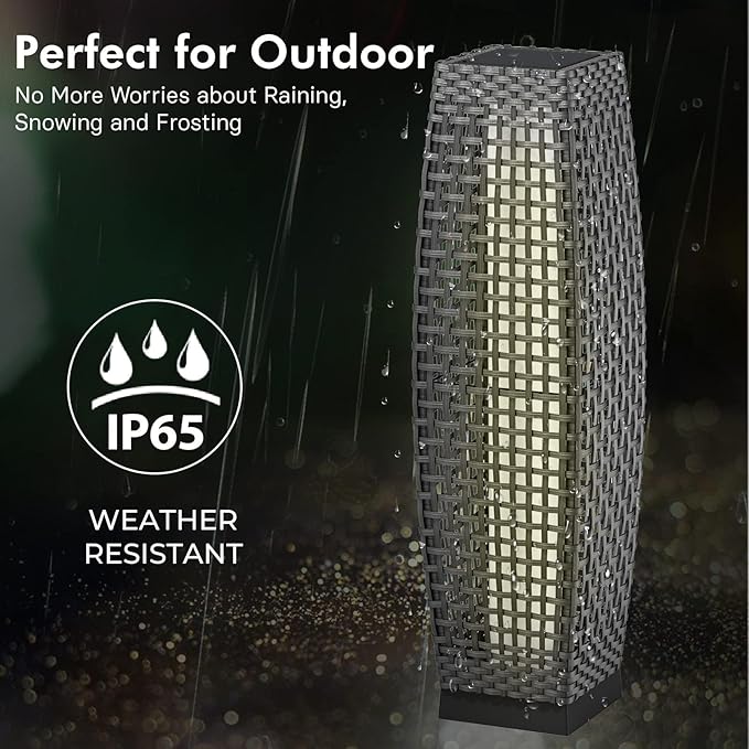 Grand patio 2-Piece Outdoor Floor Lamp Solar Powered Lantern Water-Resistant Wicker Deck Light for Garden or Porch - Medium Fuji, Silver Gray