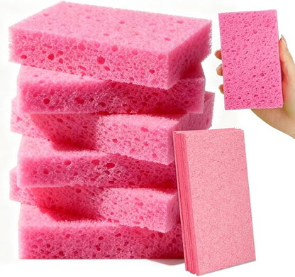 6 Pcs Kitchen Sponges for Dishes Cleaning, Non Scratch for Non Stick Cookware, Compressed Natural Cellulose Sponges, Dish Washing Scrubbers, Scrubbing Pads for Household, Bathroom (Red)