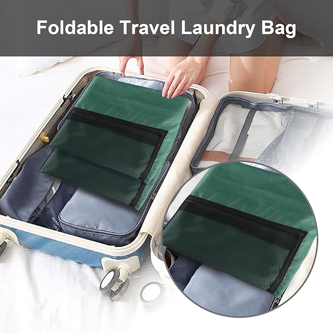 Femuar Laundry Bag Backpack Durable Laundry Bag with Shoulder Straps and Mesh Pockets Portable Laundry Dirty Clothes Hamper Bag for College Dorm (Green)