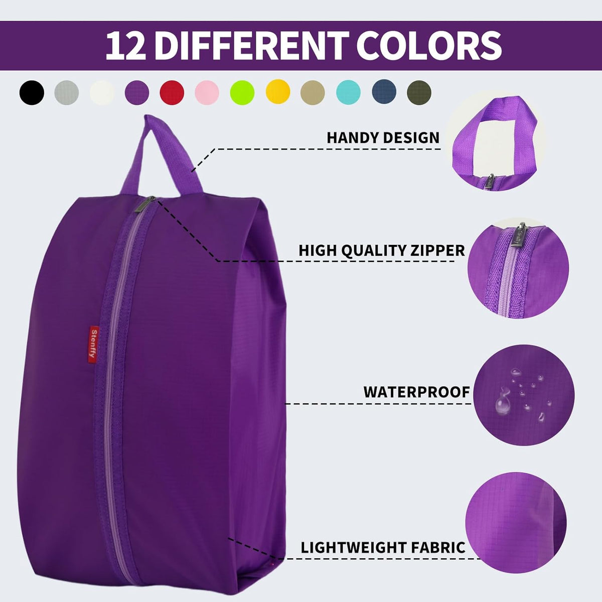 6pcs Portable Shoe Organizer, Travel Pouches with Zipper, Golf Shoe Bags, Clothes Bags, Soccer Cleats Bag Shoe Pouch for Gym, Waterproof, Odor-Resistant (Purple)
