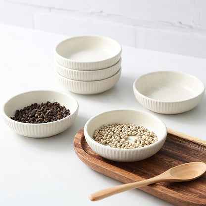 famiware Starlight Soy Sauce Dish Ceramic Dipping Bowls Set of 6, 3 oz Individual Dip Sauce Cups/Bowls/Dishes/Plates, Small Serving Bowl for Side Dishes, Dessert, Ice Cream, Condiment, Matte White