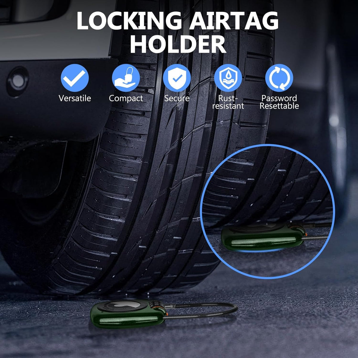 Compatible with Apple AirTag Secure Lock with Wire Cable, 3-Digit Combination Luggage Locks, Alloy Body Ultra Durable Anti-Lost Protective Case for Luggage, Bags, Suitcase, and Backpacks (GREEN)