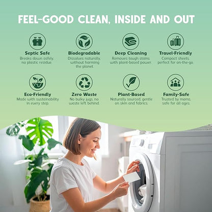 QLEAN Laundry Detergent Sheets – Travel-Friendly, HE & Standard Washer Safe, Liquidless Laundry Soaps, Quick-Dissolving Formula, Skin-Friendly (120 Loads, Ruby Sunset Bliss)