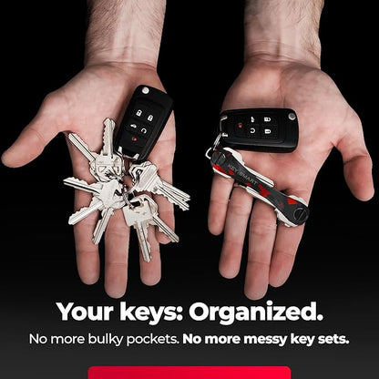 KEYSMART Key Holder for Keychain - Compact Key Organizer for Key Chain, Minimalist Clutter-Free EDC Keychains Key Ring, Red Forged Carbon Fiber, 14 Keys