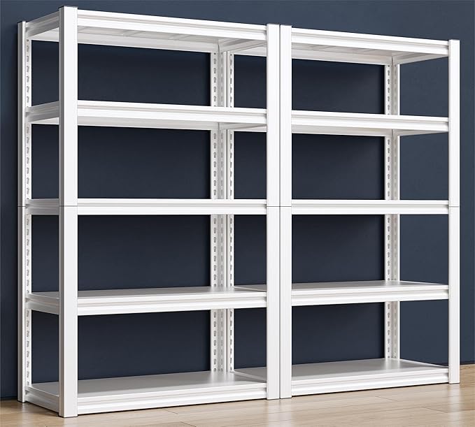 Raybee Garage Shelving Heavy Duty 2000LBS Storage Shelves Heavy Duty Shelving 5 Tier White Metal Shelves Pantry Shelf for Kitchen Closet Basement Warehouse 2 Pack