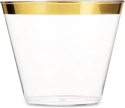 Munfix 100 9 Oz Clear Plastic Cups, Old Fashioned Tumblers, Fancy Disposable