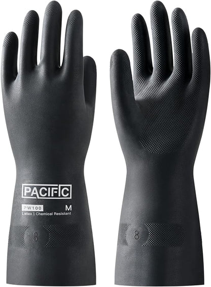 PACIFIC PPE Chemical Resistant Gloves, Heavy Duty Industrial Rubber Gloves, Resist Acid, Alkali and Oil, 12.6", Medium