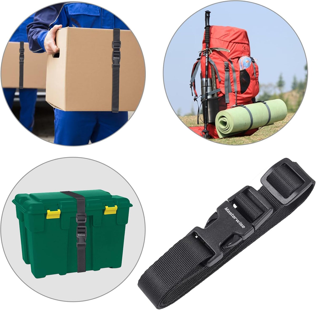 Buckle Straps with Clips, Adjustable Nylon Straps with Buckle, Black 4 Pack (4‘x0.75“)