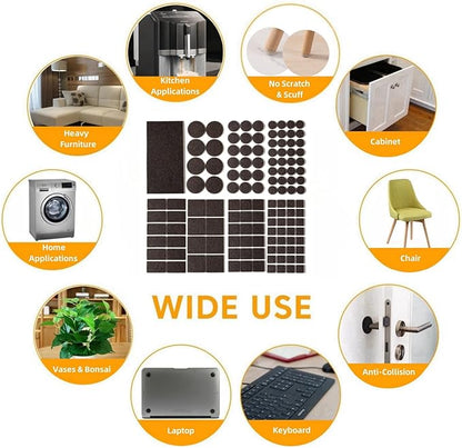 Felt Furniture Pads for Hardwood Floors 129 Piece, Furnigear Anti Scratches Felt Pads for Round, Square Chair Feet Self Adhesive Chair Felt Pads Sliders Moving Your Furniture Smoothly, Brown