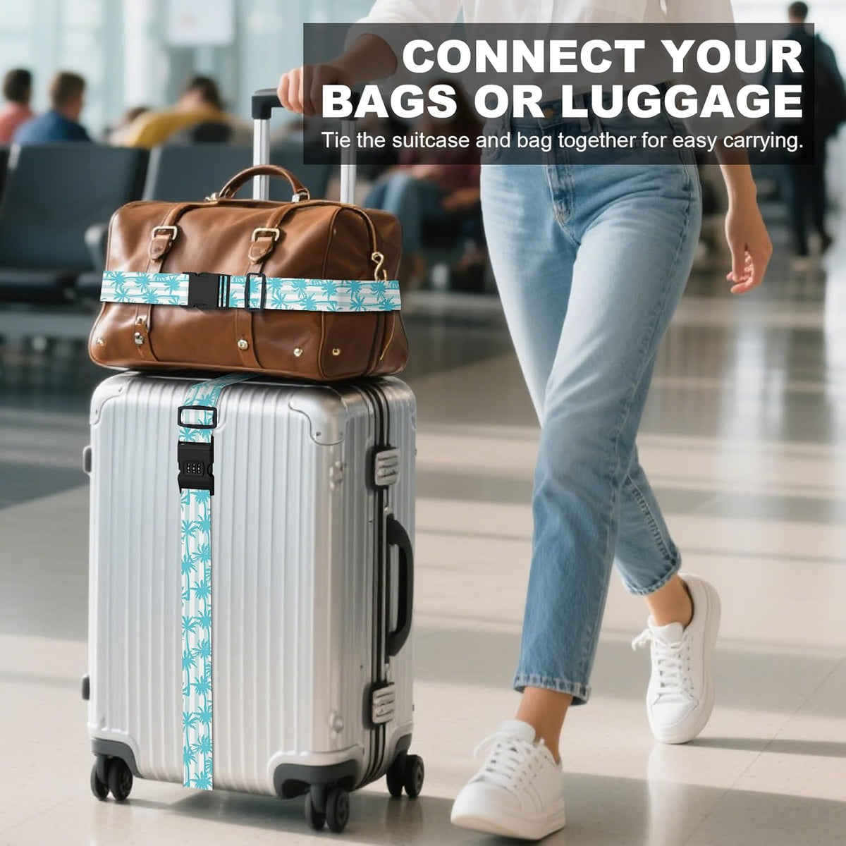 2 Pack Luggage Straps, Adjustable Cute Printing with Combination Lock Luggage Straps for Women Men Travel School Business Trips-Coconut Trees