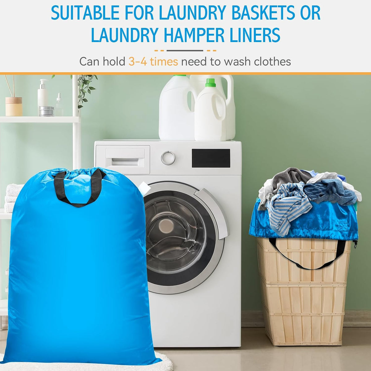 Extra Large Heavy Duty Laundry Bag - 28" x 40", Travel Laundry Bag for Dirty Clothes, Light Blue