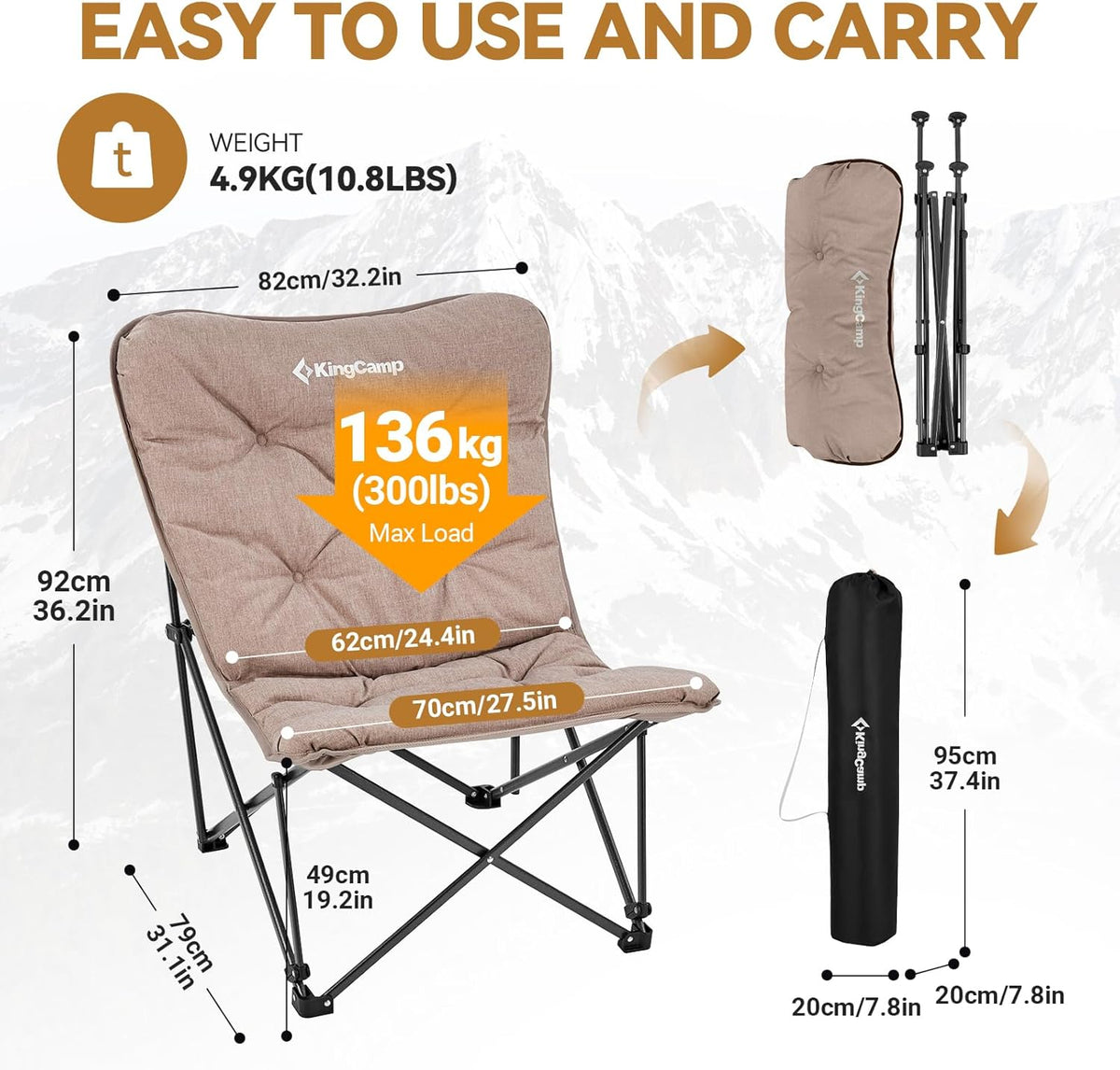KingCamp Butterfly Chair Oversized XL Saucer Chair for Adults Padded Folding Comfy Camping Chairs for Teens Kids 300lbs Heavy Duty with High Back for Bedroom Living Room Dorm Rooms Outdoor Patio Lawn