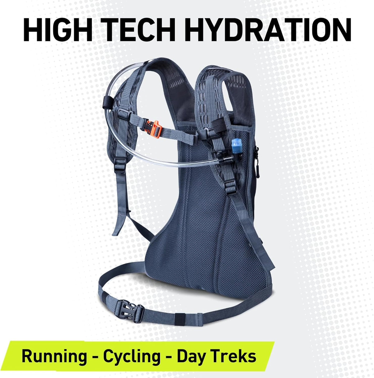Vibrelli Hydration Backpack & 2L Hydration Bladder - High Flow Bite Valve - Hydration Pack for Cycling, Running, Hiking