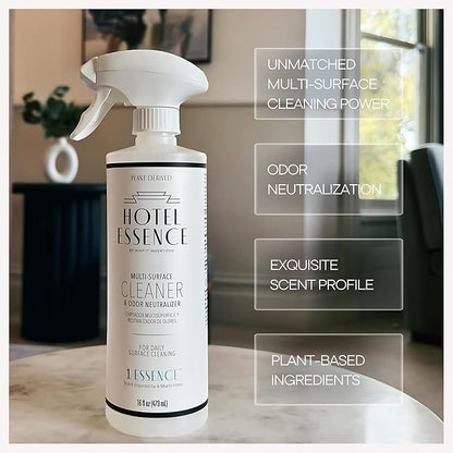 Hotel Essence Cleaner: Plant-Based Multi-Surface Cleaner & Odor Neutralizer, 16 oz, Leather, Cardamom, Lemon, Sandalwood, Cedarwood, Cinnamon, Vetiver, Amber, Musk, Iris, 16 Fl Oz (3)