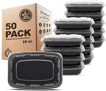 Freshware Meal Prep Containers [50 Pack] 1 Compartment Food Storage Containers with Lids, Bento Box, BPA Free, Stackable, Microwave/Dishwasher/Freezer Safe (16 oz)