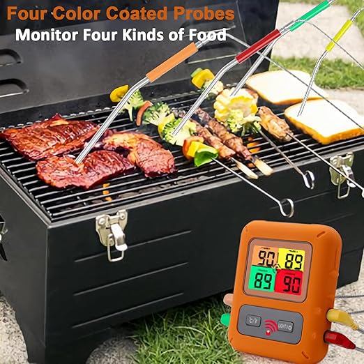 Color Screen Wireless Meat Thermometer for Grilling and Smoking, 4 Temperature Probes Food Thermometer for Outside Grill, BBQ Thermometer for Cooking Baking Turkey Fryer Smoker Acessories