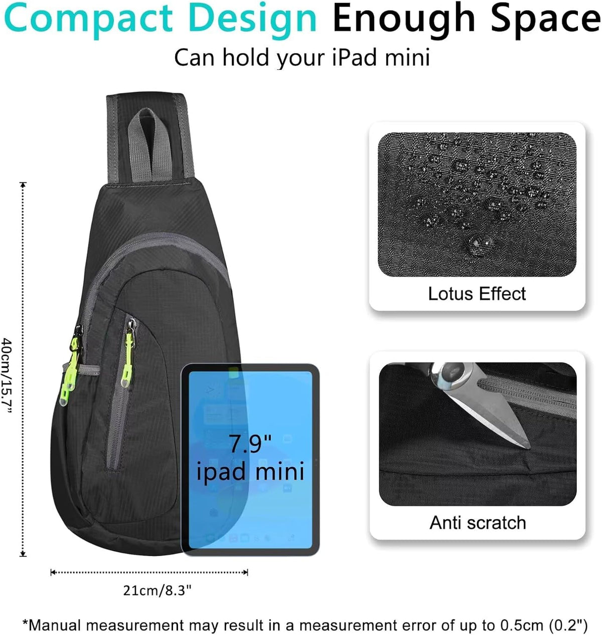 TITECOUGO Small Sling Bag, Lightweight Crossbody Backpack for Men Women, Shoulder Bag for Sports and Outdoor