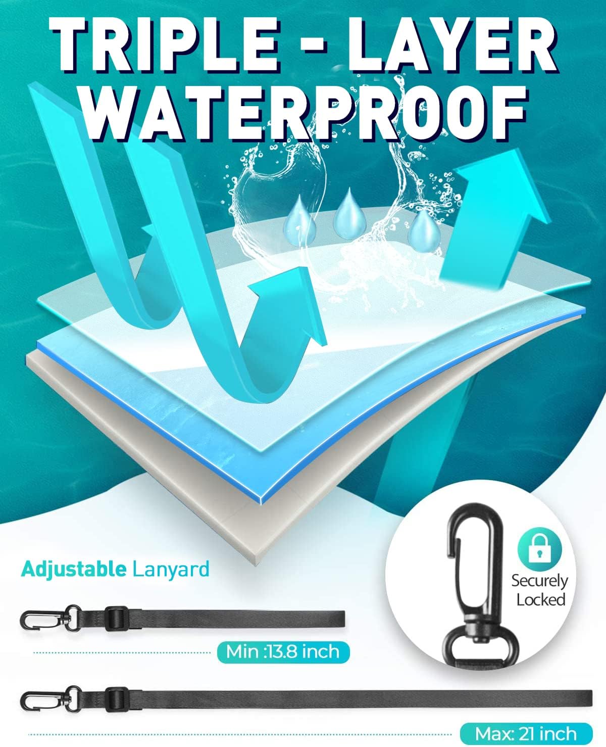 Hiearcool Waterproof Phone Pouch, Water Proof Phone Case for iPhone, Waterproof Cell Phone Dry Bag for Cruise Travel Vacation Essentials Large Waterproof Phone Holder 4 Pack-Black&Clear
