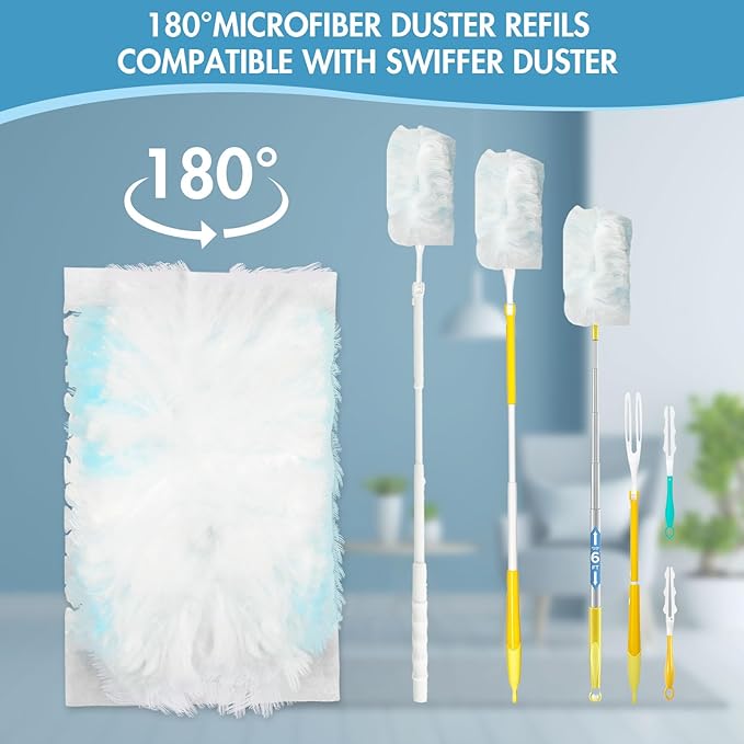 36 Pack 180° Duster Refills for Swiffer Duster Kit, with 1 Telescoping Handle for Multi Surface Dusters Heavy Duty Refill, 4X Electrostatic for Cleaning Furniture, Blinds, Electronic, Glass, Car.