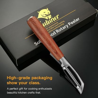 KULUNER，Premium High-End Rosewood Handle and 304 Stainless Steel Serrated Blade - An Ultra-Sharp Rotating Peeler for Potatoes, Fruits, and Vegetables, Ergonomically Designed for Easy Peeling.