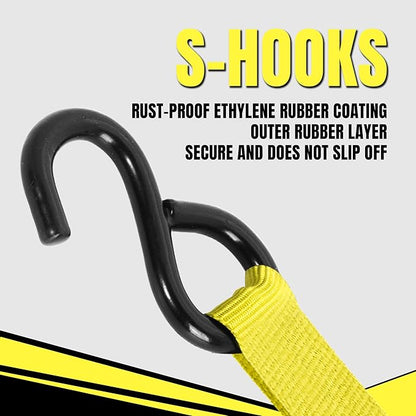 Cartman Ratchet Tie Down, 4Pk 15Ft, 500Lbs Load Cap/ 1500Lbs Break Strength, Cargo Straps for Moving Appliances, Lawn Equipment, Motorcycle in a Truck, with Carry Bag