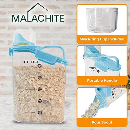 Two Pack Food & Cereal Storage Container - 2.6L Airtight Plastic Kitchen Organizer Bin with Pouring Spout, Measuring Cup Lid, Ideal for Dry Food, Rice, Sugar, Pet Food dispenser - BPA free (Blue)