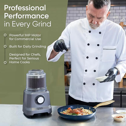 Commercial Electric Spice Grinder 750W - Heavy Duty Stainless Steel Herb Grain Coffee Grinder with Timer Pulse Mode - 2 Cups for Masalas Seeds Nuts Kitchen Use