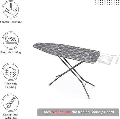 Encasa Ironing Board Covers (44 x 13.5 inch) Drawstring Tightening with Thick 3 mm Felt Padding, Easy Fit, Scorch Resistant, Printed - Grey Tiles as Unit in hand is for 44*13.5