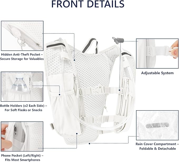Zavothy Hydration Running Vest for Men & Women – Lightweight 1.5L Hydration Pack with Phone Pockets, Water Bottle Holders, Reflective Strips, Rain Cover – Trail Running, Cycling, Marathon