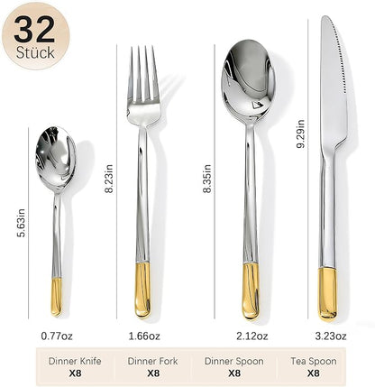 Silverware Set Service for 8, IKXO 32-Piece Modern Stainless Steel Flatware