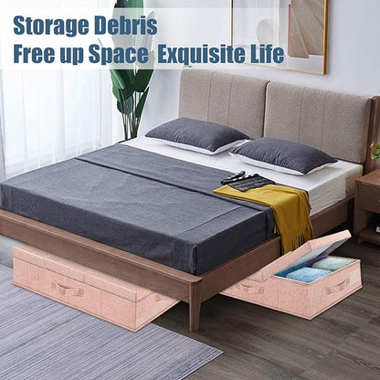 Underbed Storage Containers Bin with Lids, Large Under Bed Storage Organizer Box with Handle, Foldable Under the Storage Bags for Organizing Clothes, Shoes, Blankets, Pillows
