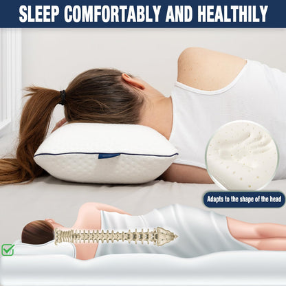 Travel & Camping Comfortable Memory Foam Pillow – Easy to Carry Portable Bag – Temperature Regulating Pillow Case (White + Extra Cover)