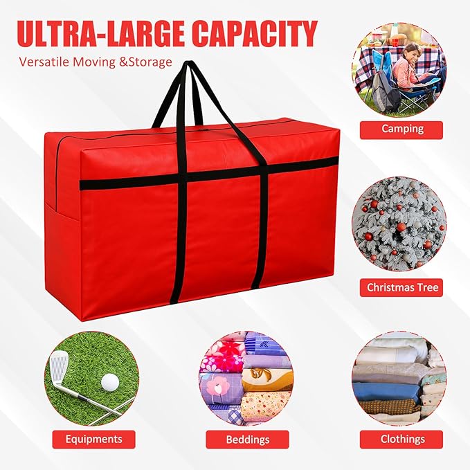 4 Pcs 66 Gallon Large Moving Bags with Zipper and Handles Foldable Storage Duffle Bags Heavy Duty Extra Large Totes for College Dorm Travel Clothes Blankets Bedding Moving (Red)