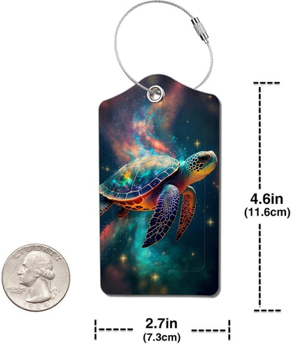 2 Pack Luggage Tag for Suitcase, Cute Unique Leather Bag Tags Identifiers Privacy Cover ID Label with Durable Steel Loop for Women Men Kids Girls Travel，TurtleE
