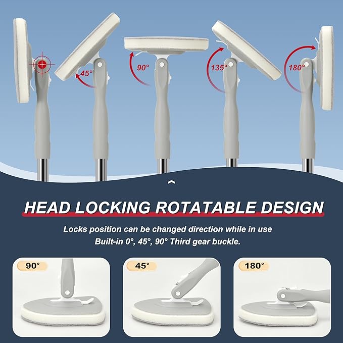 Tile Tub Floor Cleaner Scrubber With Long Handle - 5-in-1 Shower Brush Set for Bathroom, Kitchen, Walls, Sink - Includes Window Scraper and 3 Detachable No Scratch Heads