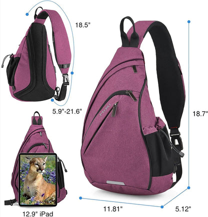 mixi Sling Bag Men Backpack Unisex One Shoulder Bag Hiking Travel Backpack Crossbody with USB Port for Men Women Versatile Casual Daypack-19 inch,Purple