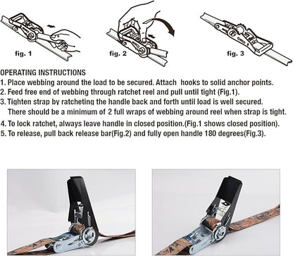 XSTRAP STANDARD Ratchet Tie Down Straps - 8PK - 1'' x 10 ft - 900 LB Break Strength Cargo Straps for Moving Appliances, Lawn Equipment, Motorcycle (Camouflage2)