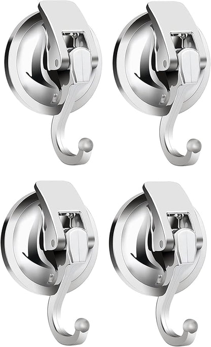 Heavy Duty Vacuum Suction Cup Hooks, Silver Plated Polished Super Suction for Kitchen Bathroom, 2 Pack
