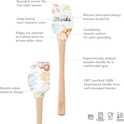Tovolo Spatulart ‘Give Thanks’ Thanksgiving Silicone Spatula with Wood Handle – BPA Free, Heat-Resistant, Ideal for Baking, Mixing & Meal Prep