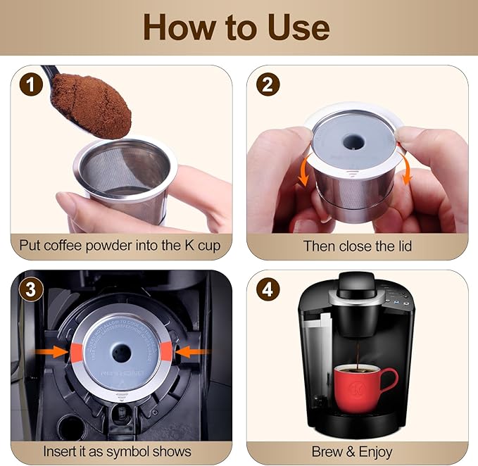 RETHONE K Cup Reusable Coffee Pods, Stainless Steel Reusable K Cups Coffee Filter Compatible with Keurig 1.0 & 2.0 Coffee Makers BPA-Free Refillable Coffee Filters (4 Pack)