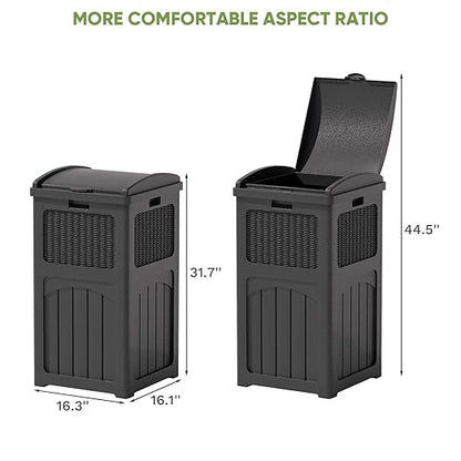 Patiowell 36 Gallon Outdoor Trash Can, Resin Outdoor Garbage Can with Lid for Patio, Backyard, Deck, Black (2 Pack