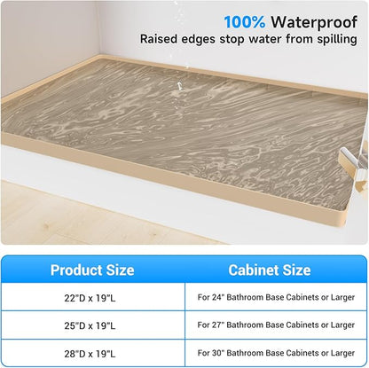Under Sink Mat 25" X 19", Waterproof Silicone Under Sink Mats for Kitchen, Anti-Leak Shelf Liner & Cabinet Protector with Raised Edge, [BPA Free] Bathroom Tray Home Organizer, Brown