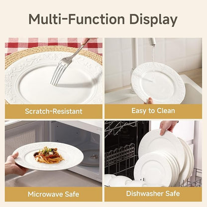 18Pcs Vintage Relief White Bone China Set, Service