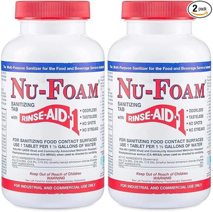 Nu-Foam Sanitizing Tablets for Bar Glassware – Superior Rinse Aid - Hand Washing Bar, Tavern, Brewery Supplies - Spotless Serving Glasses -2 Pack 200 Tablets - Makes 1,200 Quarts Sanitizing Solution